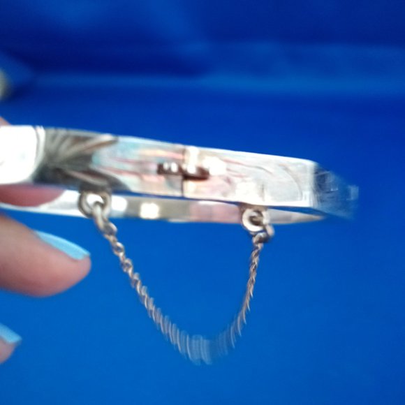 Vintage 925 silver engraved octagon bangle bracelet. - Picture 5 of 7